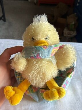 Plush Yellow Chick Bird Toy with Floral Bandana